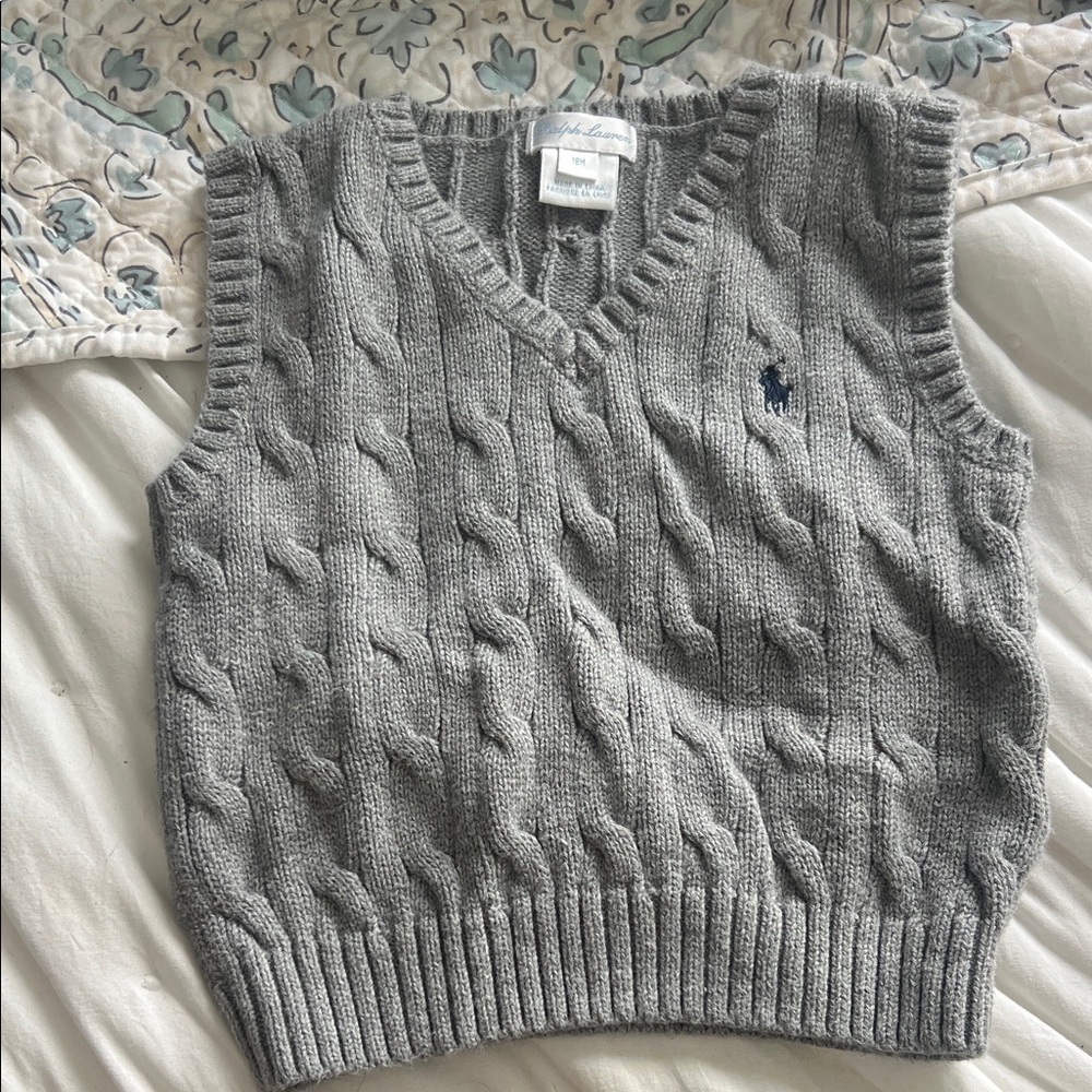 18m Ralph Lauren Gray Cable Knit Sweater Vest